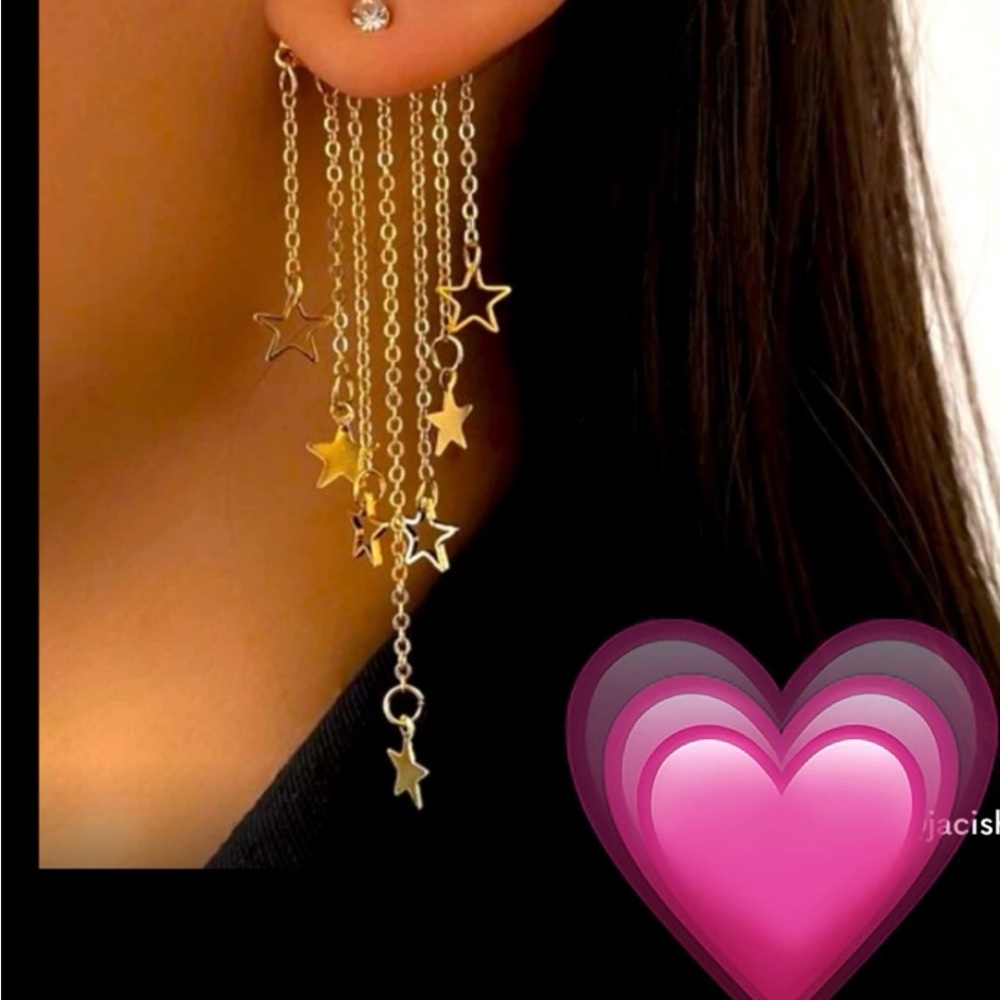 Gold Star Tassel Dangle Earrings